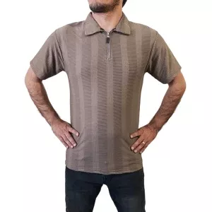 تیشرت بیسکوئیتی نیم زیپ قهوه ای روشن