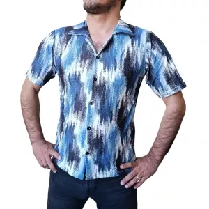 پیراهن آستین کوتاه مردانه طرح هاوایی رنگ آبی