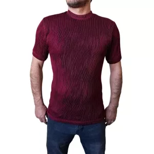 تیشرت سوپر پنبه برجسته زرشکی