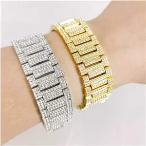 دستبند فول‌نگین پهن | قابل تنظیم سایز | هدیه‌ای خاص و درخشان