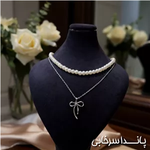 گردنبند دو لایه مرواریدی با پاپیون | ترند تابستانی ۲۰۲۴ | هدیه شیک زنانه