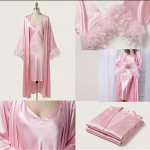 ست پیراهن و روبدوشامبر پرِ فرشته|ساتن ابریشم بهمراه پَر سایز بندی از38تا54متنوع