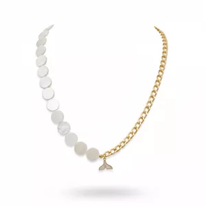 گردنبند ترند آویز دم وال مروارید پرورشی با زنجیر رنگ‌ثابت