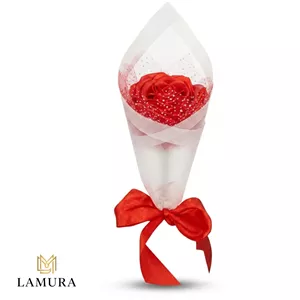 دسته گل تک شاخه رز قرمز _ گل پارچه ایی