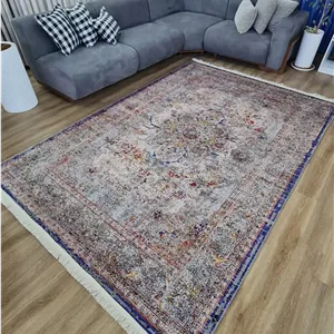 فرشینه مدرن طرح وینتیج طوسی-آبی | فرش سالن پذیرایی و اتاق خواب