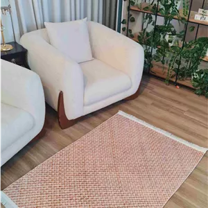 فرشینه مدرن طرح حصیری سه بعدی رنگ کرم قهوه‌ای