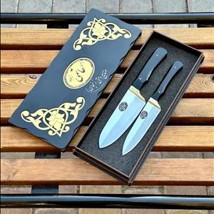 ست دوتایی چاقو آشپزخانه حاتمی راسته سایز کوچک و سلاخی  استیل ضد زنگ دسته فیبر نسوز با جعبه