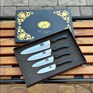 ست چهار تایی چاقو آشپزخانه حاتمی ۴ سایز راسته استیل ضد زنگ دسته فیبر نسوز با جعبه