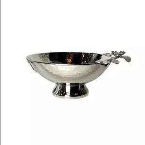 کاسه استیل چکش‌کاری شده با تزئین گل برنجی