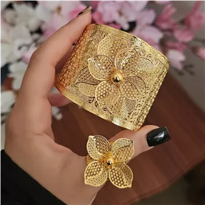 ست دستبند، انگشتر طرح طلای زنانه، مدل بحرینی، شیک و خاص💍