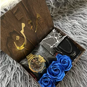(ارسال رایگان) هدیه لاکچری مردانه کادو تولد ساعت دیزل طلایی  و ست کارتیر مشکی استیل ۱۷