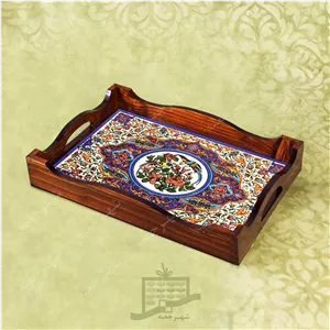 سینی چوبی (طرح A3.1.32)- پذیرایی لاکچری، ضد آب، سنتی، تنقلات، سرو، کاشی