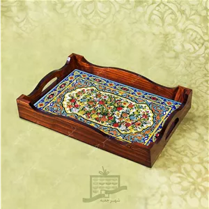 سینی چوبی (طرح A4.1.32)- پذیرایی لاکچری، ضد آب، سنتی، تنقلات، سرو، کاشی