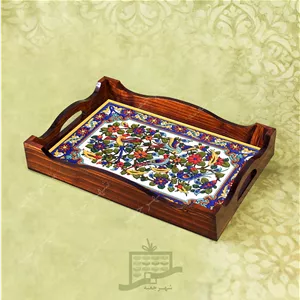 سینی چوبی (طرح A6.1.32)- پذیرایی لاکچری، ضد آب، سنتی، تنقلات، سرو، کاشی
