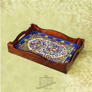 سینی چوبی (طرح A7.1.32)- پذیرایی لاکچری، ضد آب، سنتی، تنقلات، سرو، کاشی