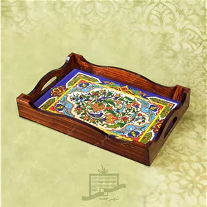 سینی چوبی (طرح A8.1.32)- پذیرایی لاکچری، ضد آب، سنتی، تنقلات، سرو، کاشی
