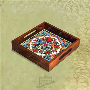 سینی چوبی (طرح A2.2.22) - پذیرایی لاکچری، ضد آب، سنتی، تنقلات، سرو، کاشی
