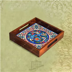 سینی چوبی (طرح A3.2.22) - پذیرایی لاکچری، ضد آب، سنتی، تنقلات، سرو، کاشی