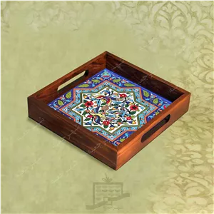 سینی چوبی (طرح A5.2.22) - پذیرایی لاکچری، ضد آب، سنتی، تنقلات، سرو، کاشی