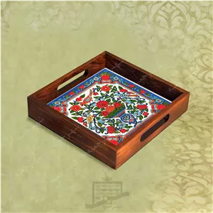 سینی چوبی (طرح A6.2.22) - پذیرایی لاکچری، ضد آب، سنتی، تنقلات، سرو، کاشی