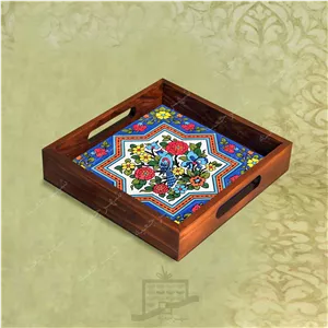سینی چوبی (طرح A8.2.22) - پذیرایی لاکچری، ضد آب، سنتی، تنقلات، سرو، کاشی