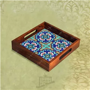 سینی چوبی (طرح B4.2.22) - پذیرایی لاکچری، ضد آب، سنتی، تنقلات، سرو، کاشی