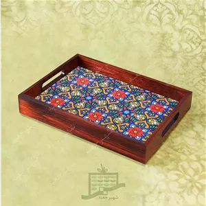 سینی چوبی (طرح B4.2.32) - پذیرایی لاکچری، ضد آب، سنتی، تنقلات، سرو، کاشی