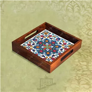 سینی چوبی (طرح B5.2.22) - پذیرایی لاکچری، ضد آب، سنتی، تنقلات، سرو، کاشی