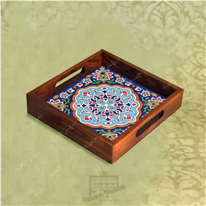 سینی چوبی (طرح B6.2.22) - پذیرایی لاکچری، ضد آب، سنتی، تنقلات، سرو، کاشی