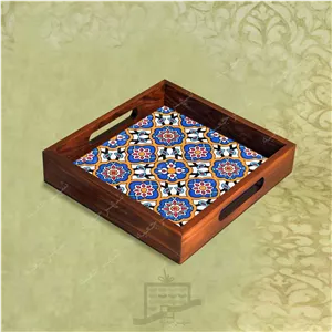 سینی چوبی (طرح B7.2.22) - پذیرایی لاکچری، ضد آب، سنتی، تنقلات، سرو، کاشی