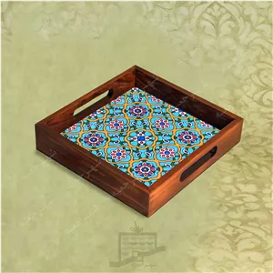 سینی چوبی (طرح B8.2.22) - پذیرایی لاکچری، ضد آب، سنتی، تنقلات، سرو، کاشی