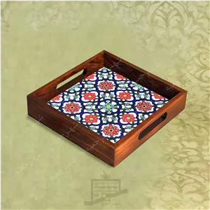 سینی چوبی (طرح B9.2.22) - پذیرایی لاکچری، ضد آب، سنتی، تنقلات، سرو، کاشی