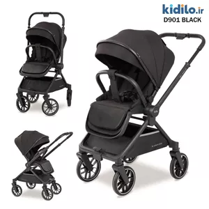 کالسکه کیدیلو مدل D901 دسته دوطرفه و چهار چرخ 360 درجه - رنگ مشکی - بدنه مشکی