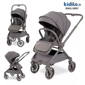 کالسکه کیدیلو مدل D901 دسته دوطرفه و چهار چرخ 360 درجه - رنگ طوسی - بدنه طوسی