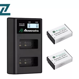باتری جایگزین برند Powerextra LP-E17 دو عددی با شارژر دوگانه LCD | سازگار با دوربین‌های کانن EOS 77D، 750D، 760D، 8000D، M3، M5، M6، Rebel T6i/T6s، Kiss X8i