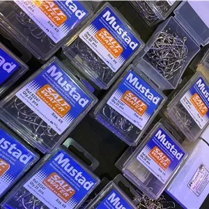 قلاب پایه بلند استیل پشت خاردار بسته 10 عددی برند MUSTAD سایز 8