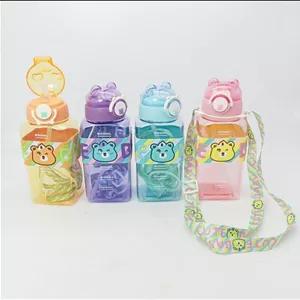 قمقمه آب نشکن بند دار دور سیلیکون 2 حالته نی نوش و آب نوش