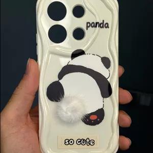 کاور و قاب REDMI NOTE 13 PRO 4G | محافظ سیلیکونی منگوله دار سفید طرح پاندا با دوربین Fibaks