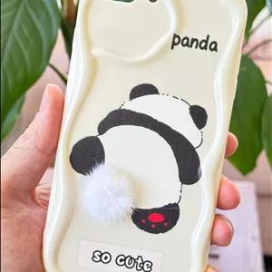 کاور و قاب سازگار با آیفون 7 8 پلاس طراحی محافظ دوربین طرحدار پوشش سیلیکونی منگوله ای سفید پاندا Fibaks