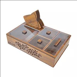 جعبه دمنوش و تنقلات رومیزی طرح گلدار به همراه زیر لیوانی