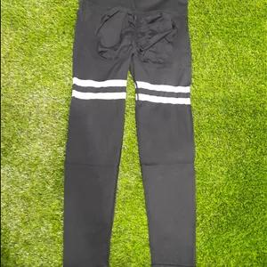 لگ ورزشی زنانه پشت چین مشکی نوار سفید سایز لترج و ایکس لارج