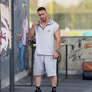 ست ورزشی هودی و شلوارک نیم زیپ نایک پنبه