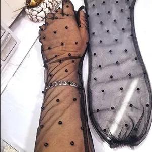 دستکش توری مجلسی ساق بلند مرواریدی