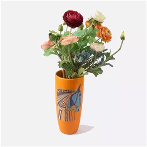 گلدان سرامیکی نارنجی بلند با طرح هرمس