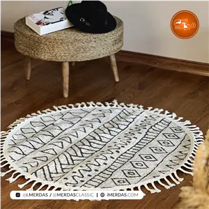 فرش گرد مراکشی کد 41293 زمینه بژ