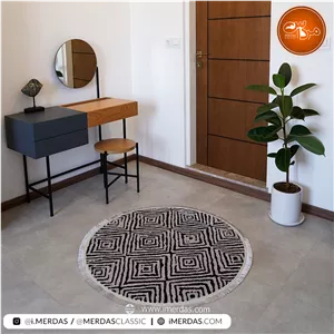 فرش گرد مراکشی کد 41312 زمینه بژ