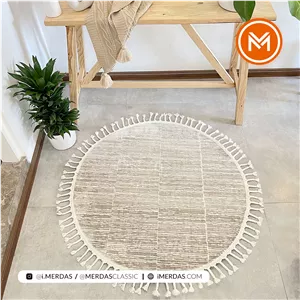 فرش گرد مراکشی کد 41323 زمینه بژ