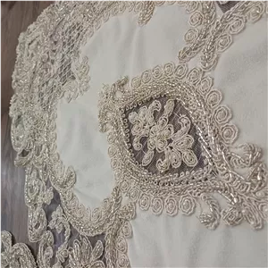 سه تیکه رومیزی کارشده مروارید دوزی و ملیله دوزی طرح 《زمرد》