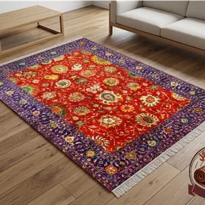 فرش ماشینی (چاپی) فرشینه مخمل طرح ابریشم مدل اسلیمی شاه‌عباسی کد A083 - 80 * 50 ( پادری ) ارسال رایگان | فوری - فرشینه نازگل