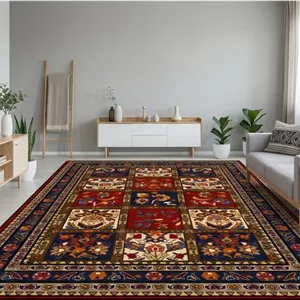 فرش ماشینی (چاپی) فرشینه مخمل طرح ابریشم خشتی ضد لغزش کدA140 - 80 * 50 ( پادری ) ارسال فوری- فرشینه نازگل